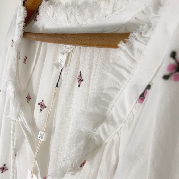 Pink Floral Embroidered Boho Peasant top - Picture 4 of 5